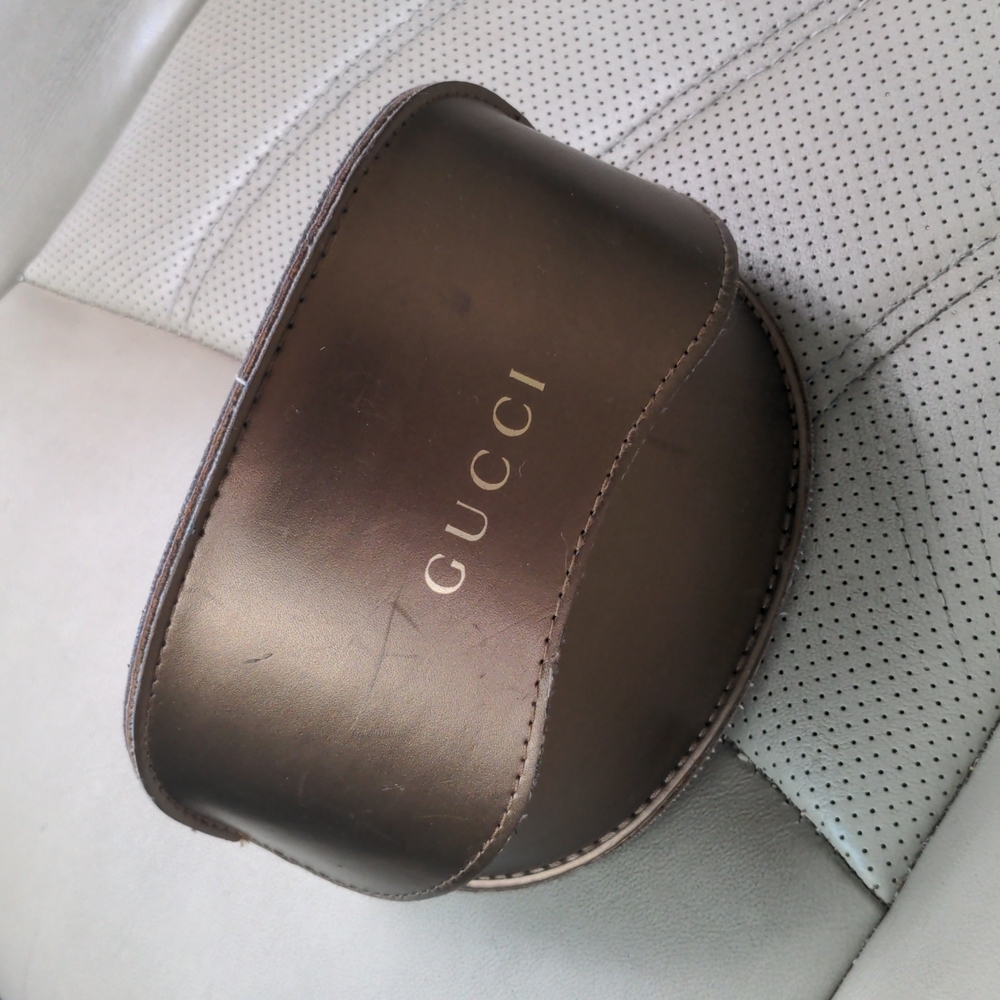 Gucci Sunglass/Glasses Case Leather Bronze Soft GG Monogram plus Cleaning Cloth